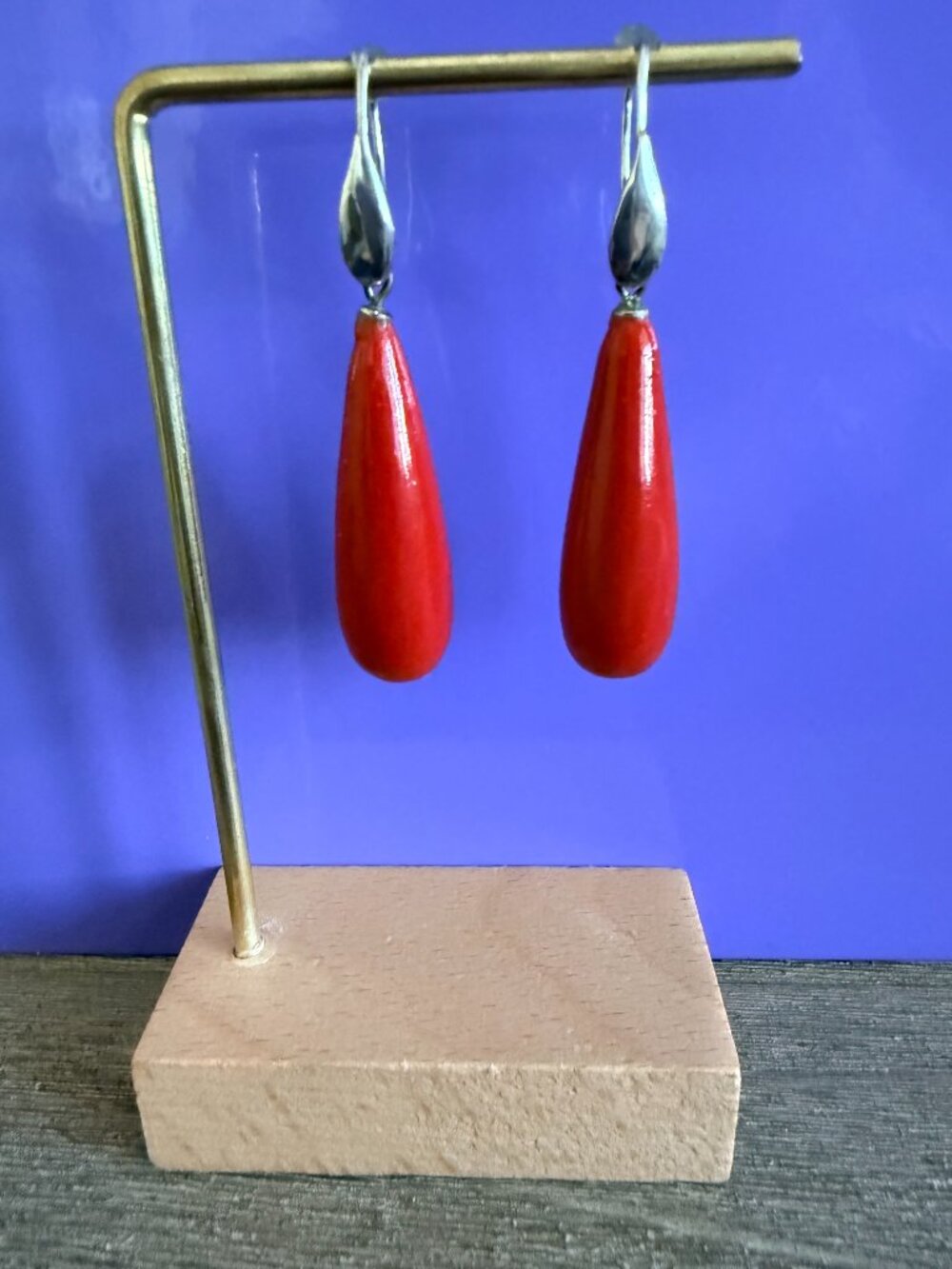 Natural Italian Red Coral and Sterling Silver Teardrop Earrings - NWOT